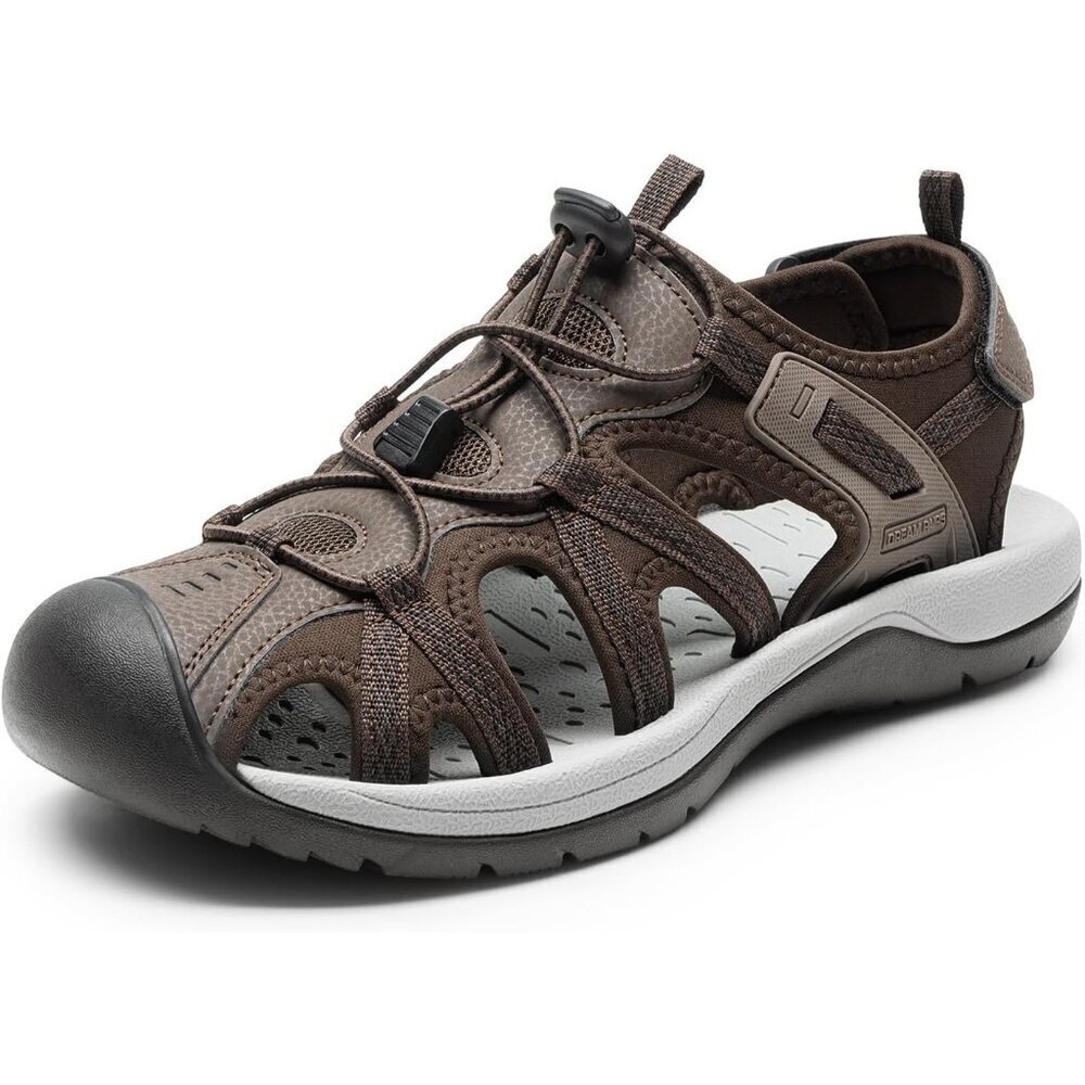 Casual Hiking Sandals Men's Brown Athletic Cushioned Closed Toe Fisherman Shoes